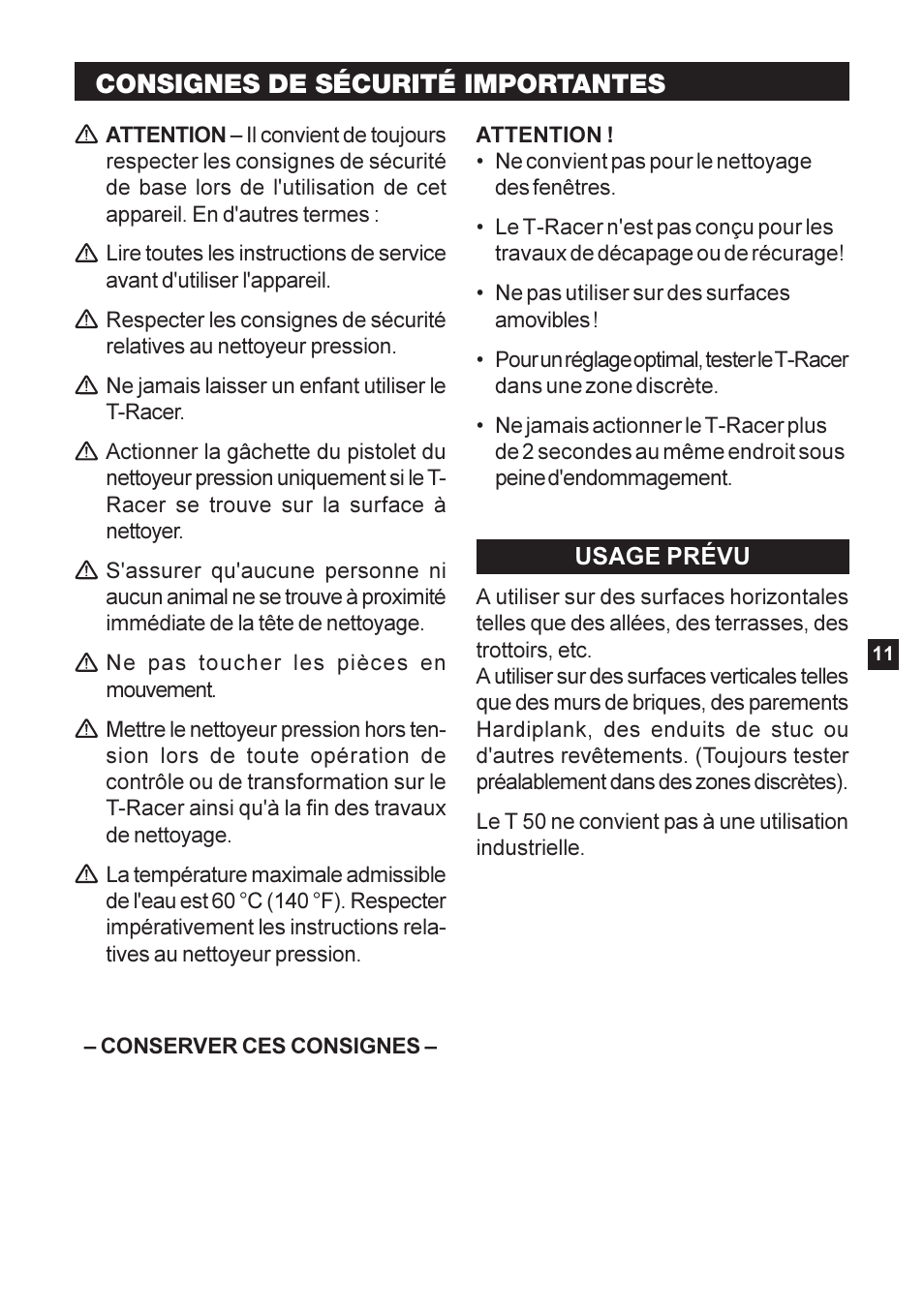 Consignes de sécurité importantes | Karcher K 2-26 M T50 User Manual | Page 11 / 16