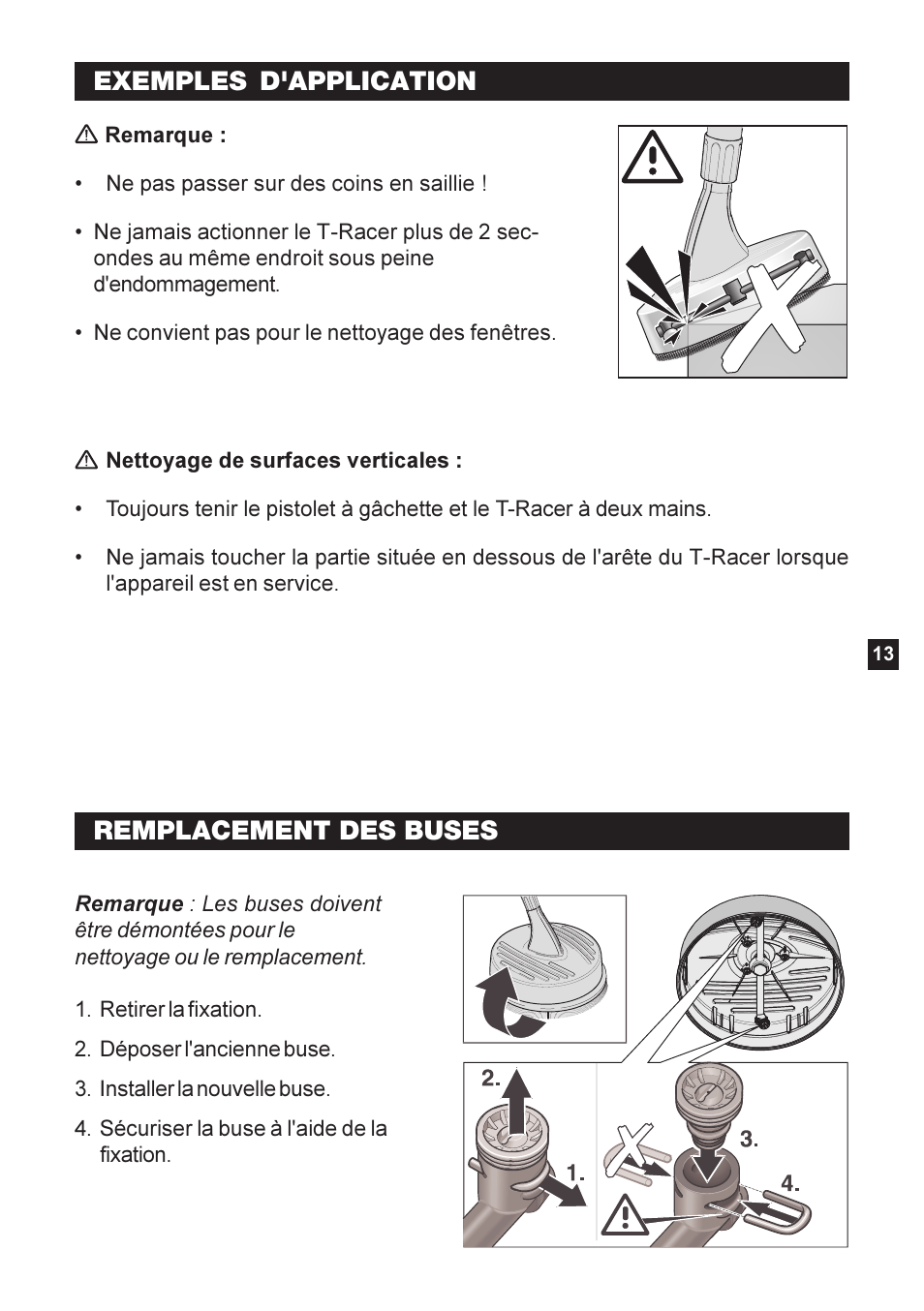 Exemples d'application, Remplacement des buses | Karcher K 2-26 M T50 User Manual | Page 13 / 16