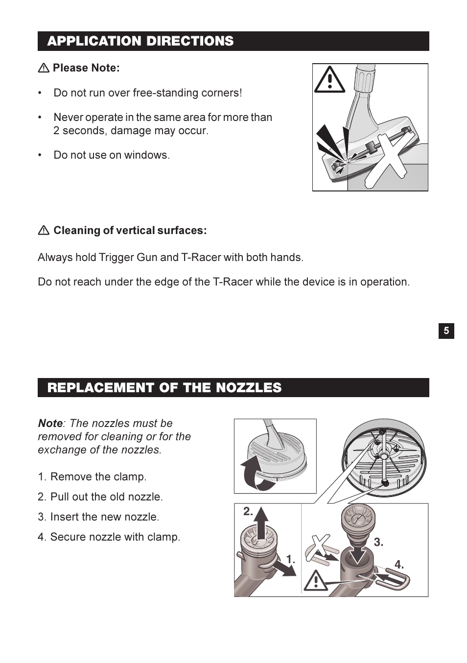 Application directions, Replacement of the nozzles | Karcher K 2-26 M T50 User Manual | Page 5 / 16