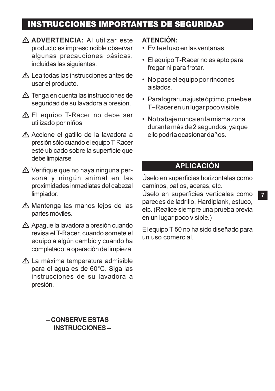 Instrucciones importantes de seguridad | Karcher K 2-26 M T50 User Manual | Page 7 / 16