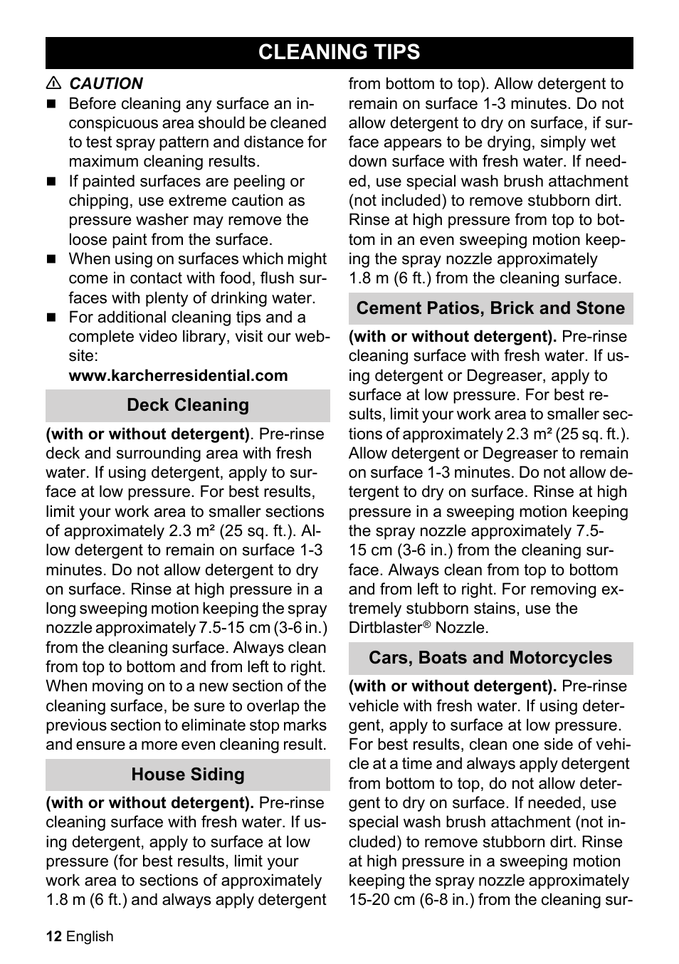 Cleaning tips | Karcher K 3-450 User Manual | Page 12 / 52