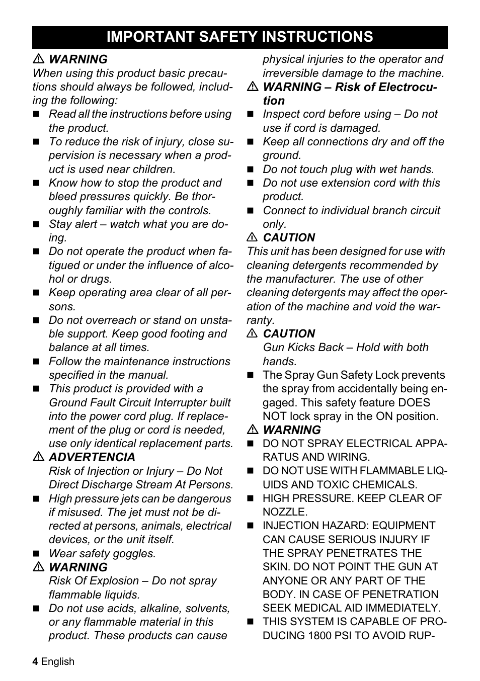 Important safety instructions | Karcher K 3-450 User Manual | Page 4 / 52