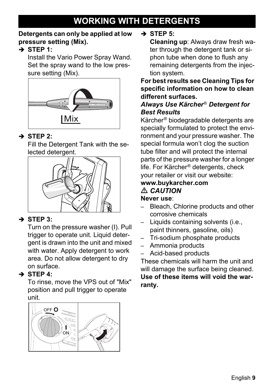 Working with detergents | Karcher K 3-450 User Manual | Page 9 / 52