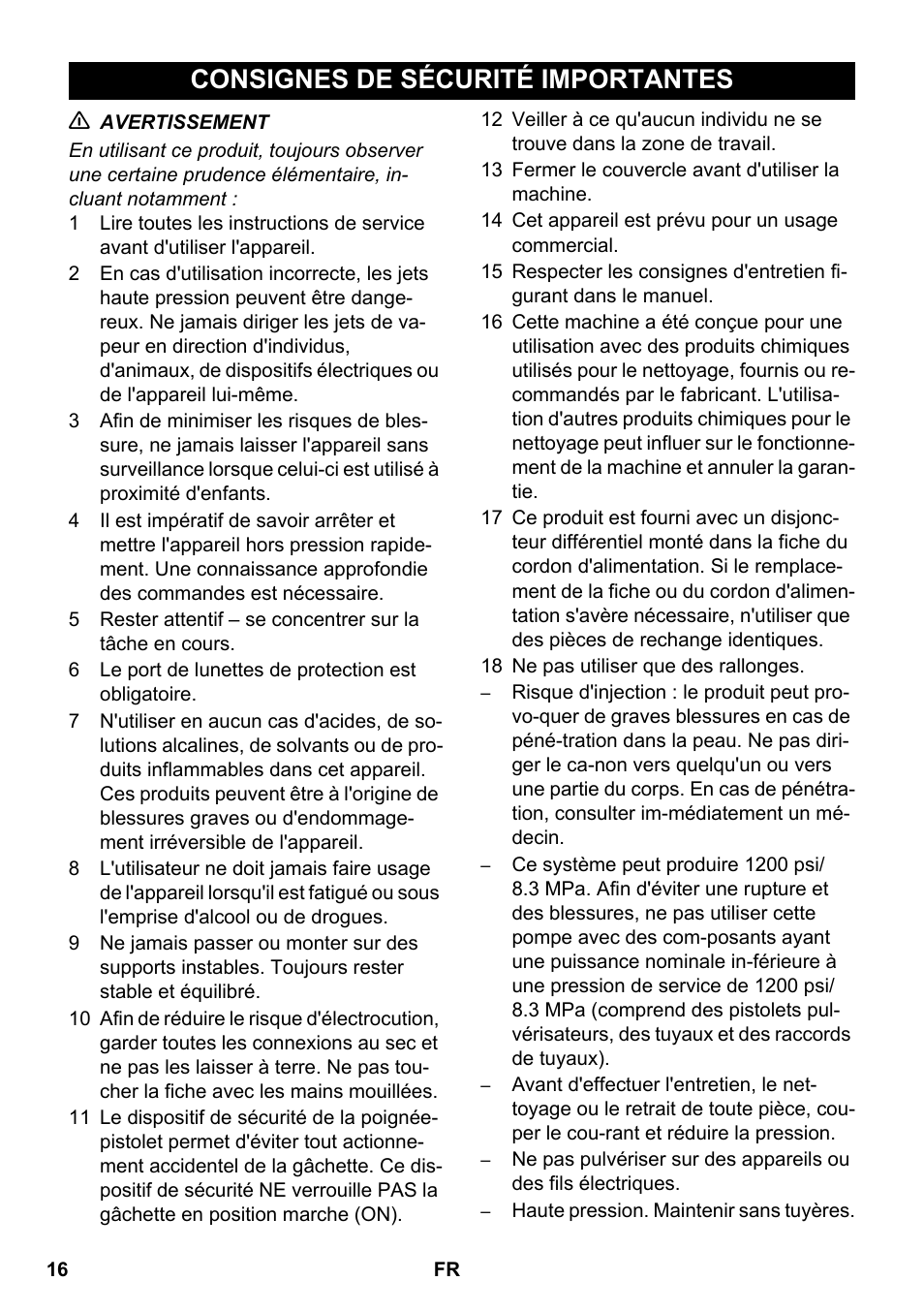 Français, Consignes de sécurité importantes | Karcher HDS 1-7-12 U Ed User Manual | Page 16 / 48