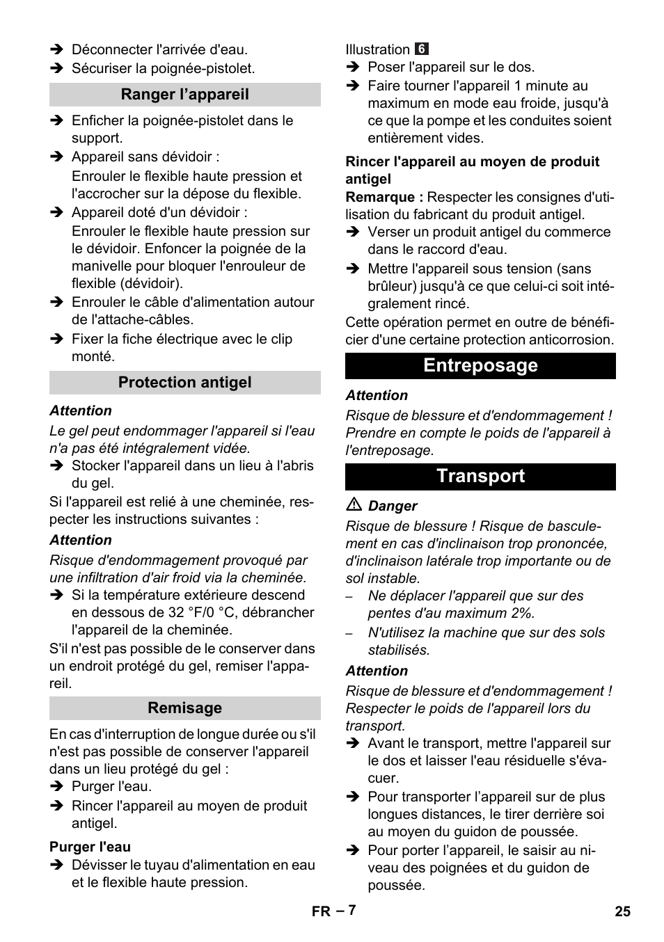 Entreposage transport | Karcher HDS 1-7-12 U Ed User Manual | Page 25 / 48