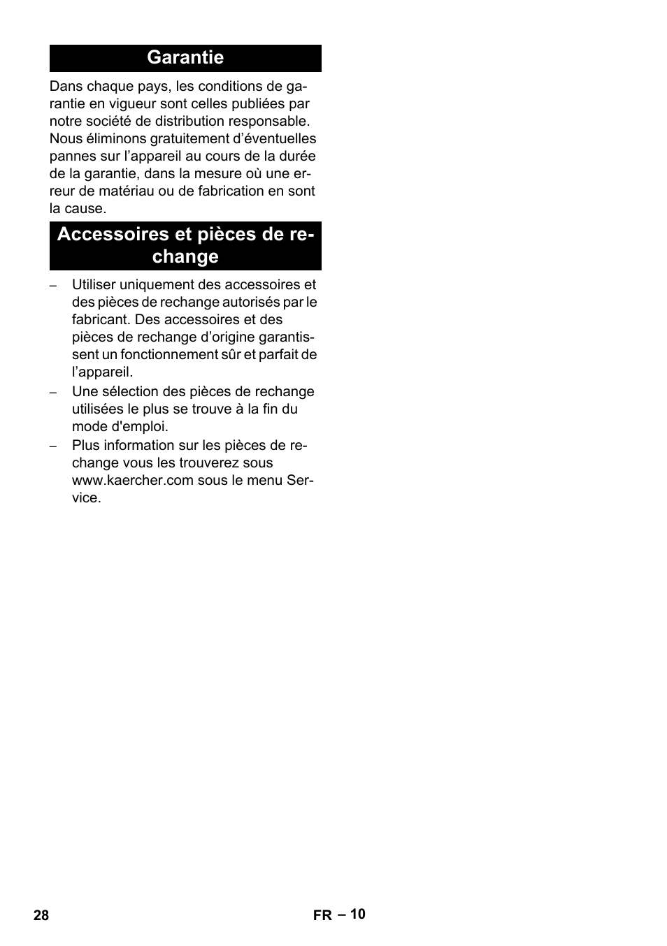 Garantie accessoires et pièces de re- change | Karcher HDS 1-7-12 U Ed User Manual | Page 28 / 48