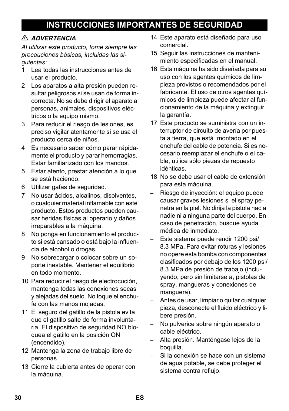 Español, Instrucciones importantes de seguridad | Karcher HDS 1-7-12 U Ed User Manual | Page 30 / 48