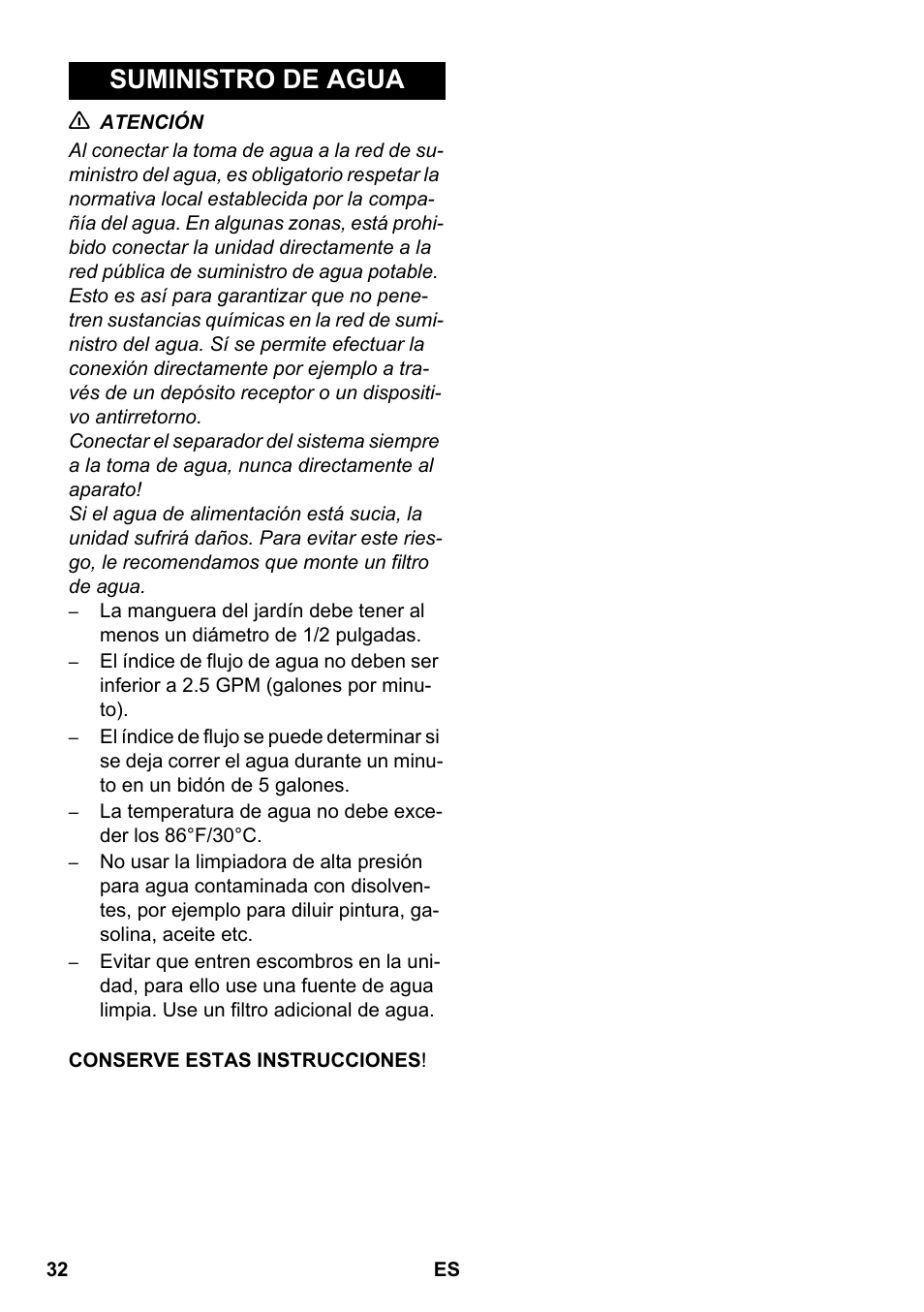 Suministro de agua | Karcher HDS 1-7-12 U Ed User Manual | Page 32 / 48