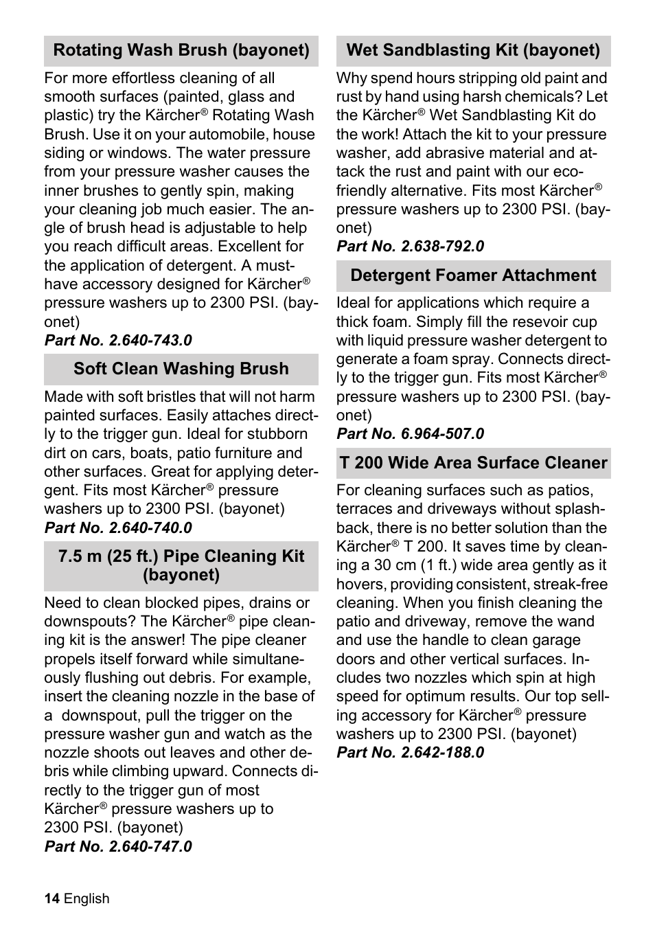 Karcher K 2-26 M T50 User Manual | Page 14 / 52