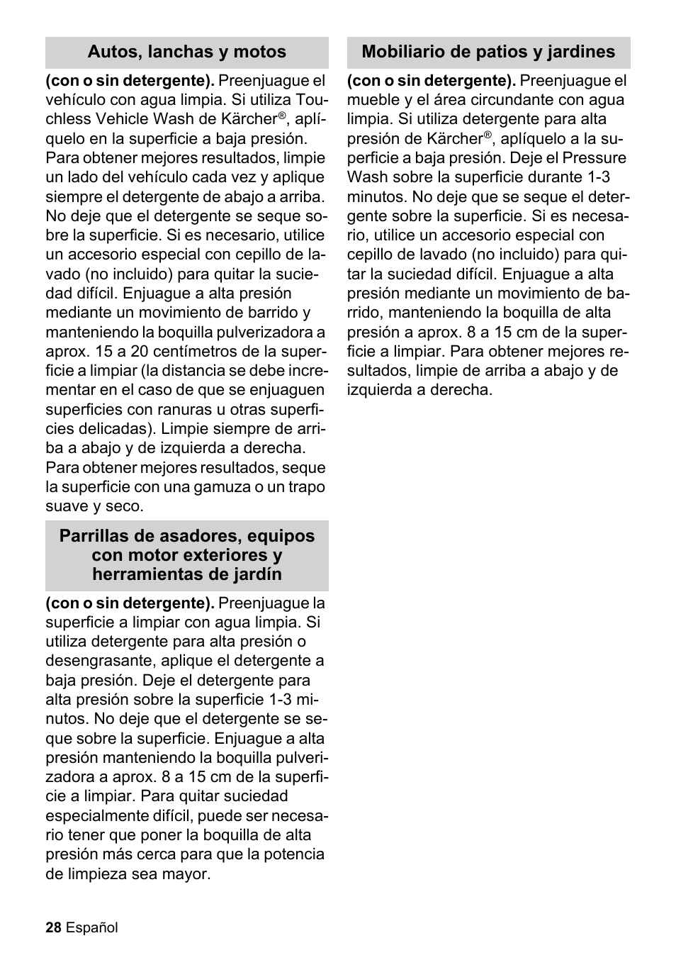 Autos, lanchas y motos, Mobiliario de patios y jardines | Karcher K 2-26 M T50 User Manual | Page 28 / 52