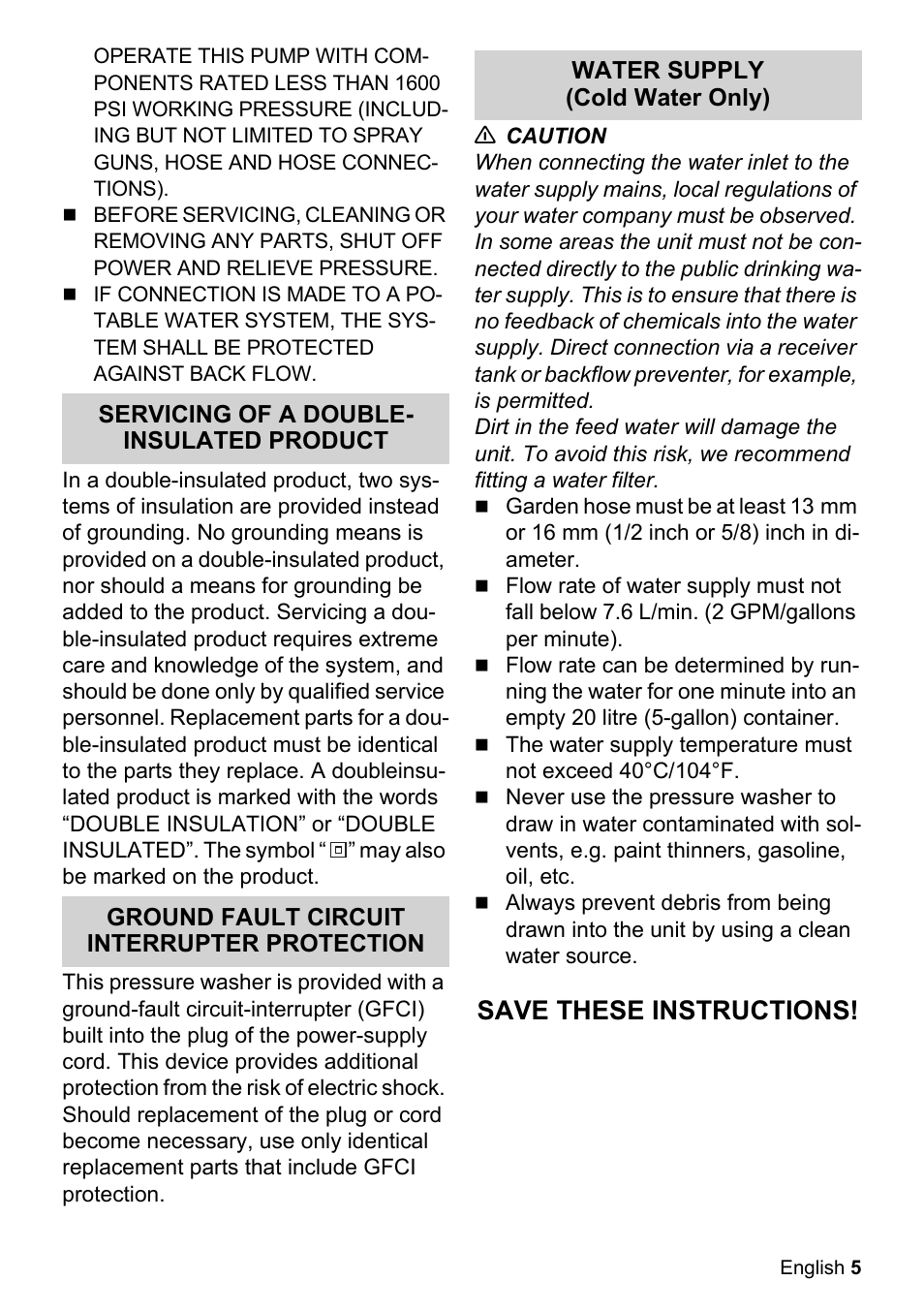 Save these instructions | Karcher K 2-26 M T50 User Manual | Page 5 / 52