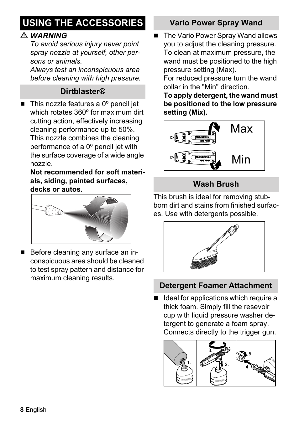 Using the accessories | Karcher K 2-26 M T50 User Manual | Page 8 / 52