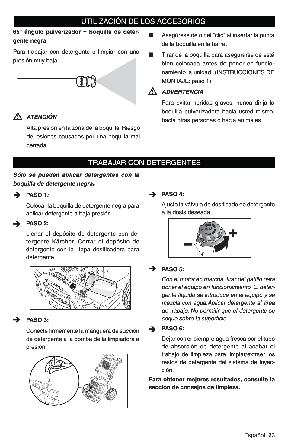 Utilización de los accesorios | Karcher G 3200 XH User Manual | Page 23 / 44