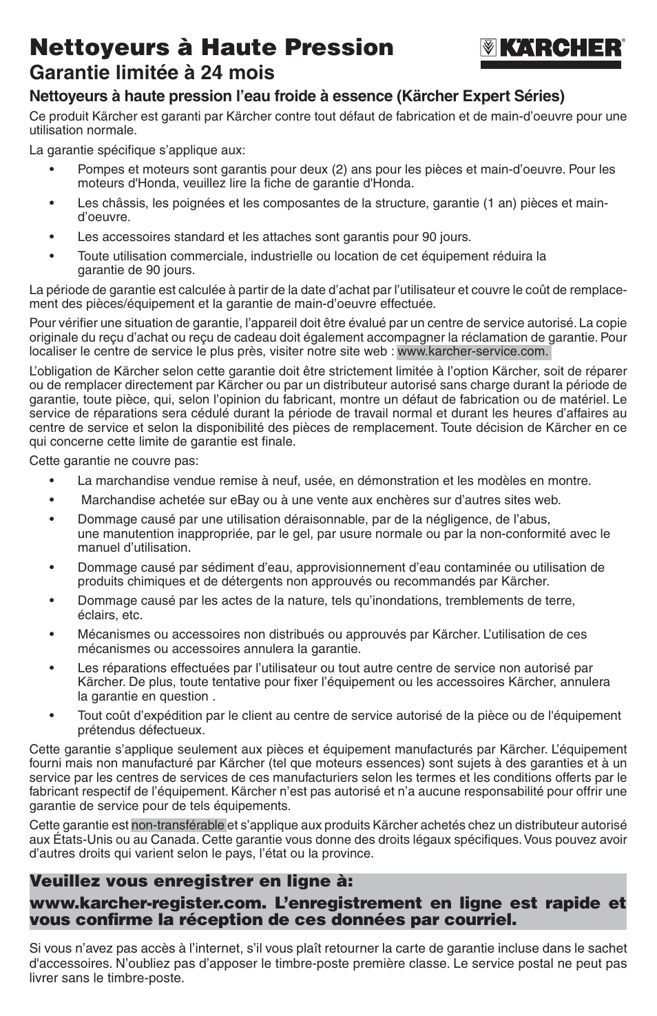 Nettoyeurs à haute pression, Garantie limitée à 24 mois | Karcher G 3200 XH User Manual | Page 44 / 44