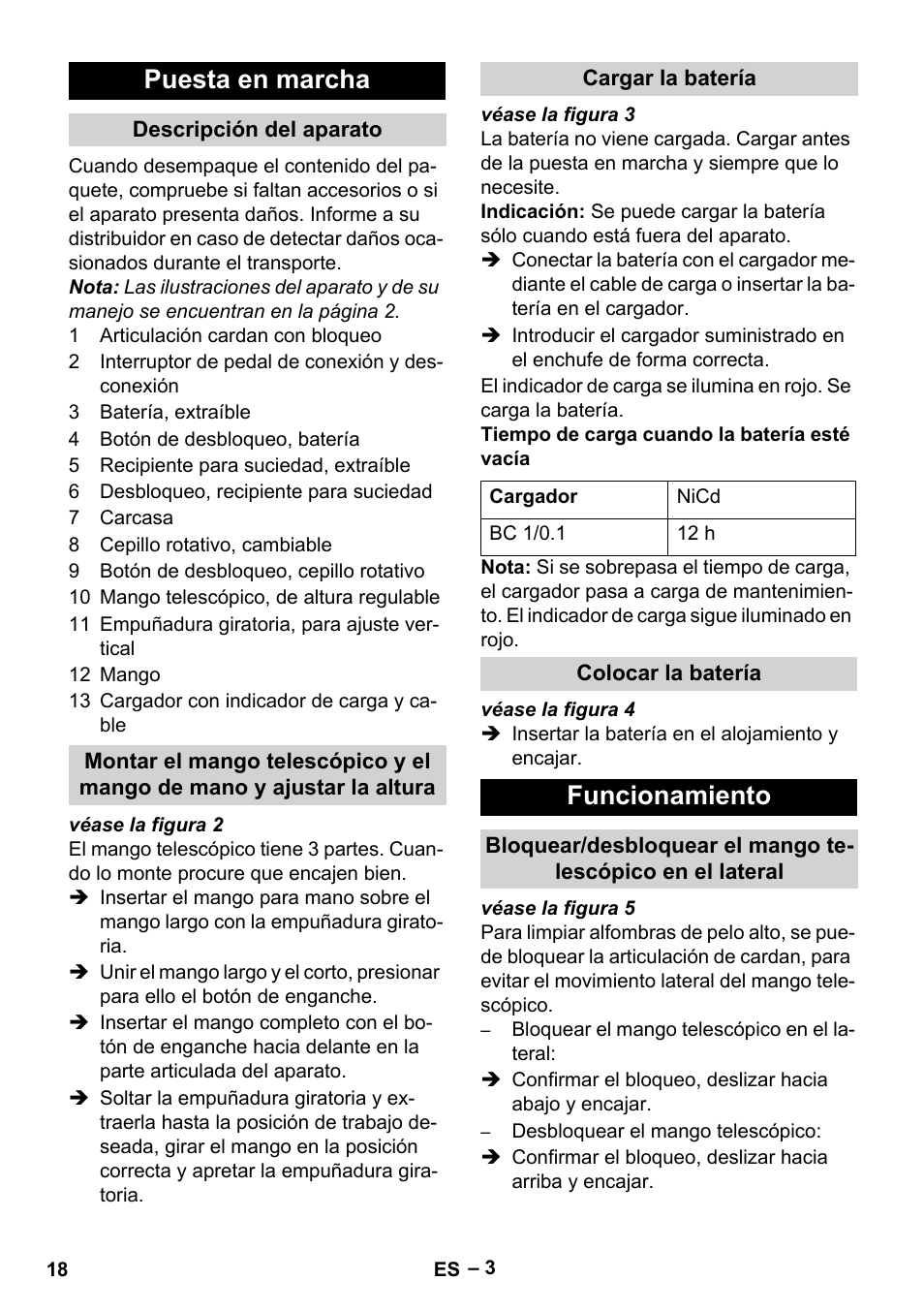 Puesta en marcha, Funcionamiento | Karcher EB 30-1 User Manual | Page 18 / 24