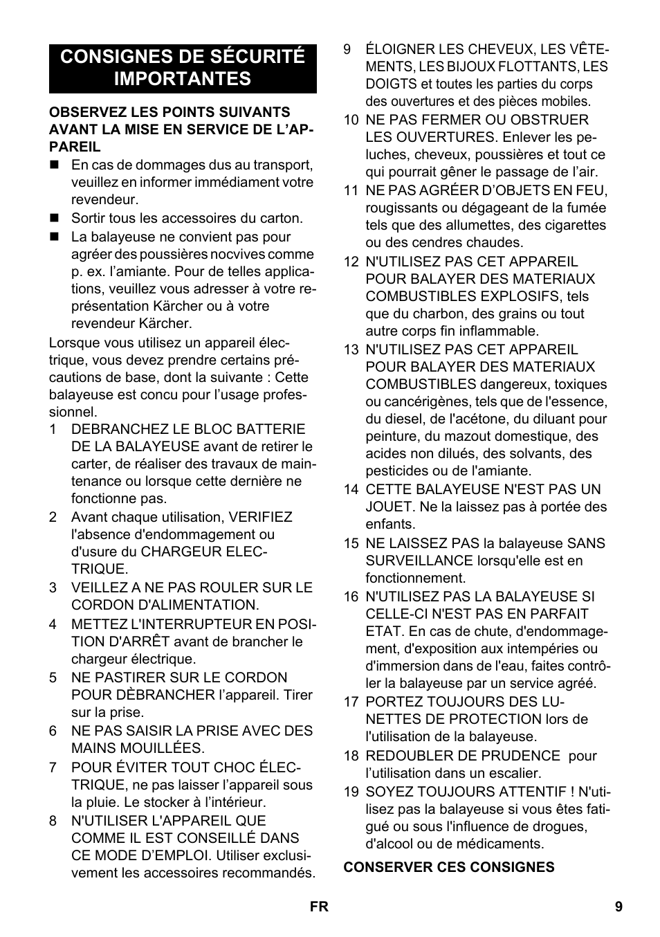 Français, Consignes de sécurité importantes | Karcher EB 30-1 User Manual | Page 9 / 24