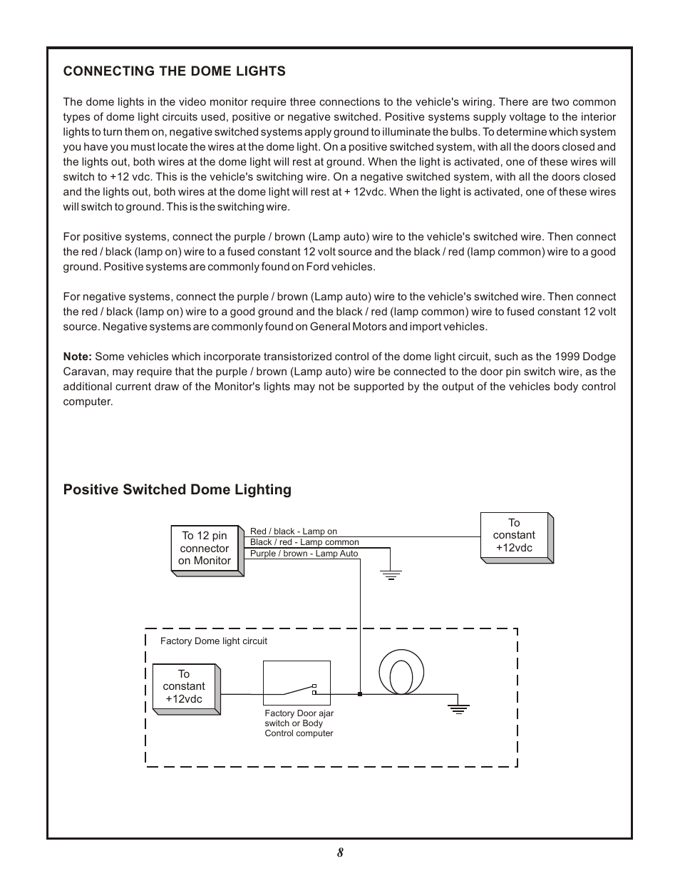 Positive switched dome lighting | Audiovox VOD285S User Manual | Page 10 / 12