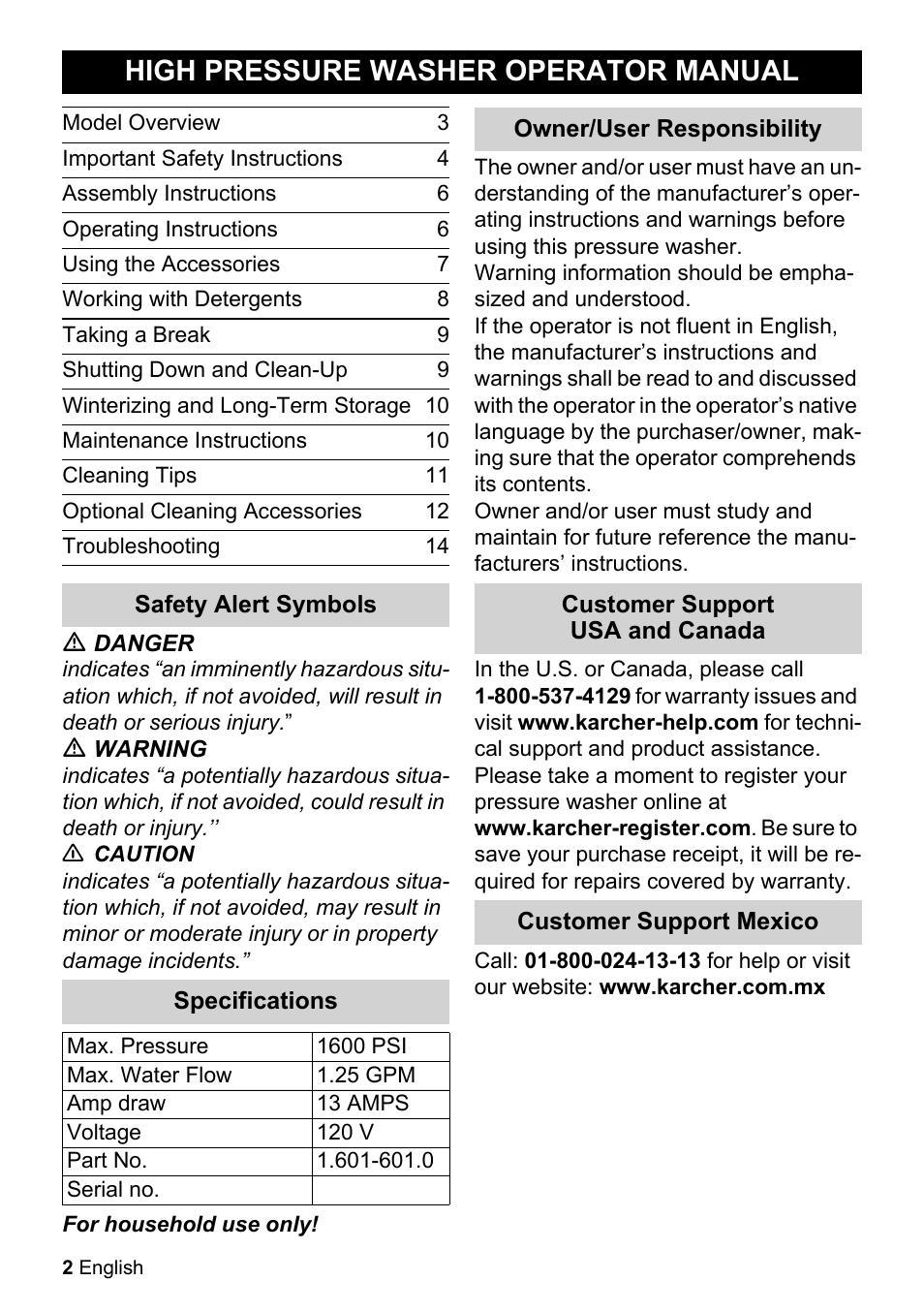 High pressure washer operator manual | Karcher K 2-26 M Plus User Manual | Page 2 / 48