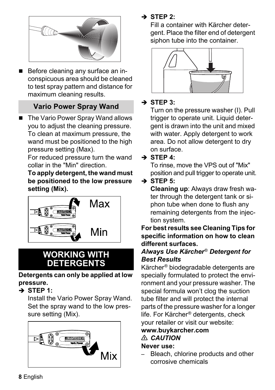 Working with detergents | Karcher K 2-26 M Plus User Manual | Page 8 / 48