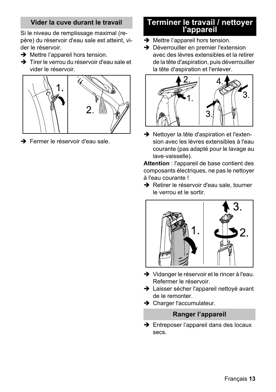 Terminer le travail / nettoyer l'appareil | Karcher WV 50 User Manual | Page 13 / 24