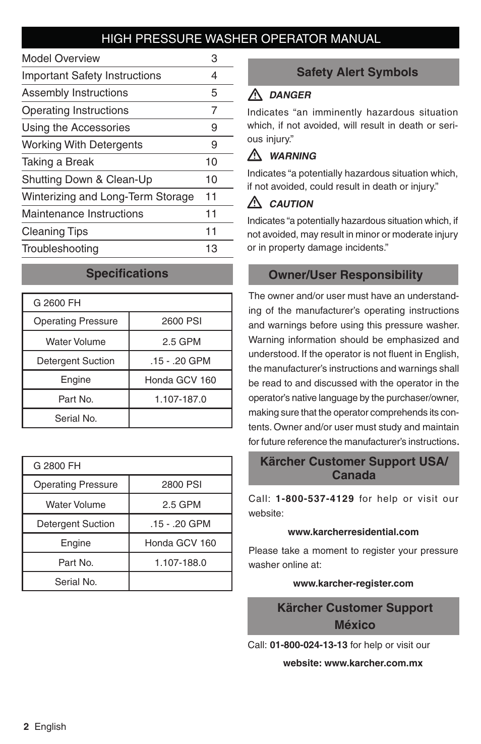 High pressure washer operator manual | Karcher G 2800 FH User Manual | Page 2 / 44