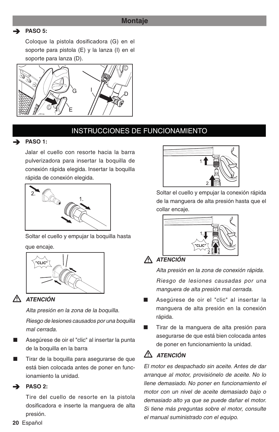 Instrucciones de funcionamiento, Montaje | Karcher G 2800 FH User Manual | Page 20 / 44