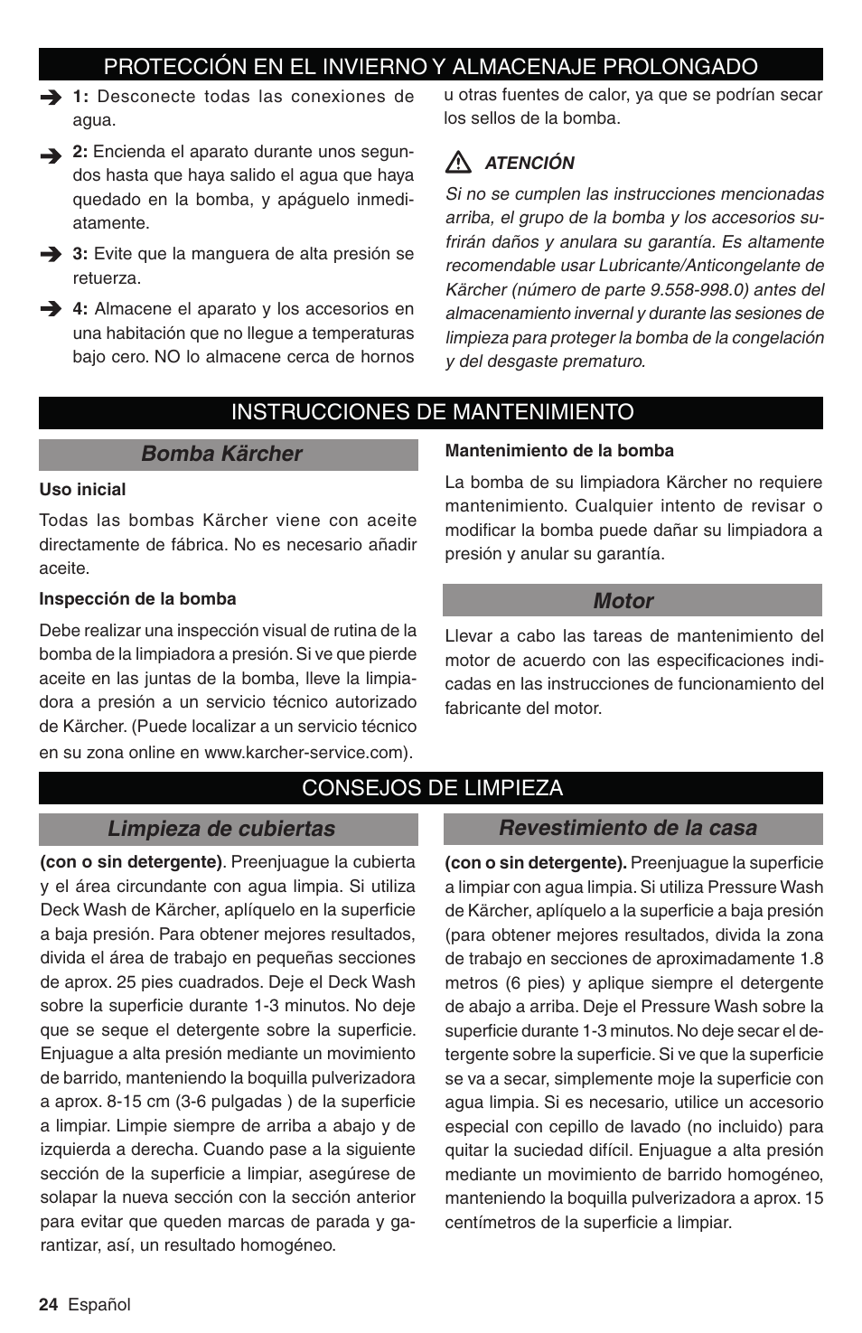 Protección en el invierno y almacenaje prolongado | Karcher G 2800 FH User Manual | Page 24 / 44
