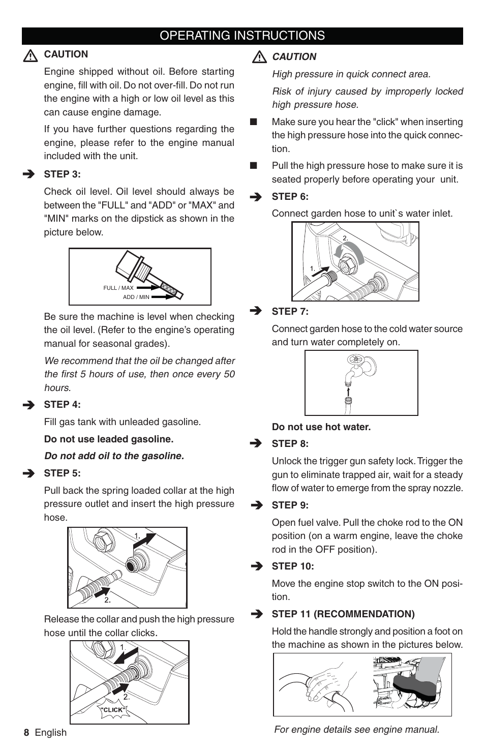 Operating instructions | Karcher G 2800 FH User Manual | Page 8 / 44
