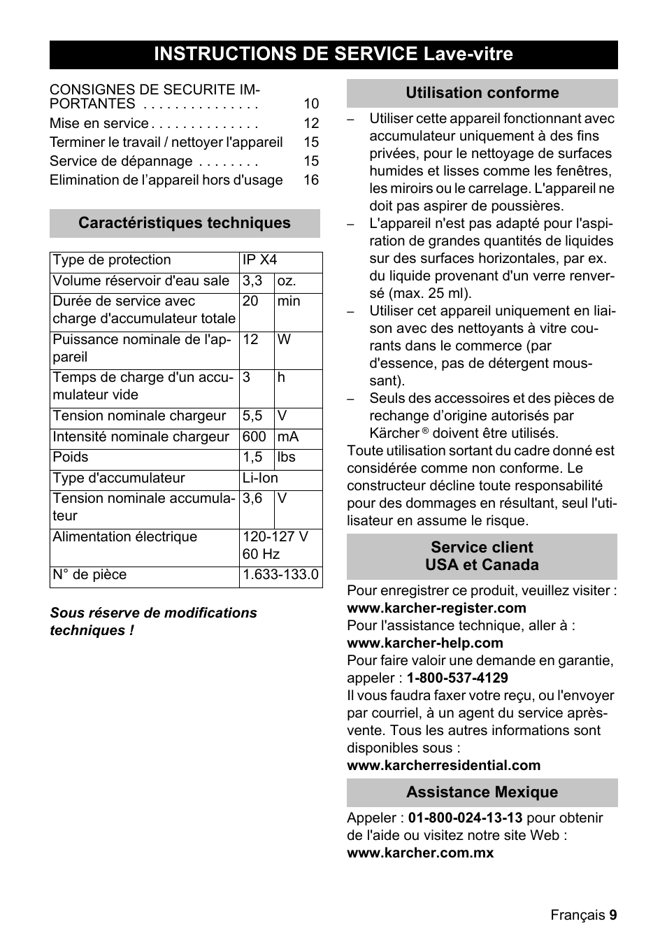 Instructions de service lave-vitre | Karcher WV 50 Plus User Manual | Page 9 / 28
