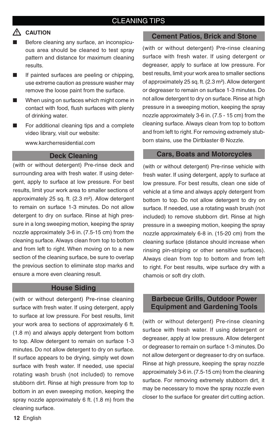 Cleaning tips | Karcher K 3 Follow Me User Manual | Page 12 / 46