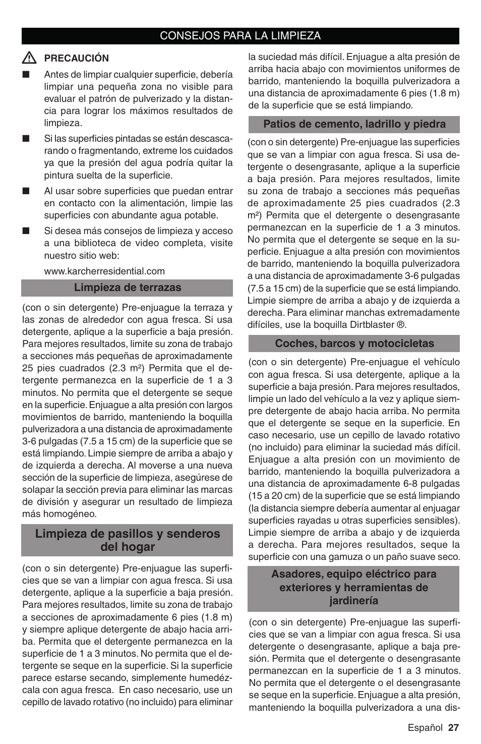 Limpieza de pasillos y senderos del hogar | Karcher K 3 Follow Me User Manual | Page 27 / 46
