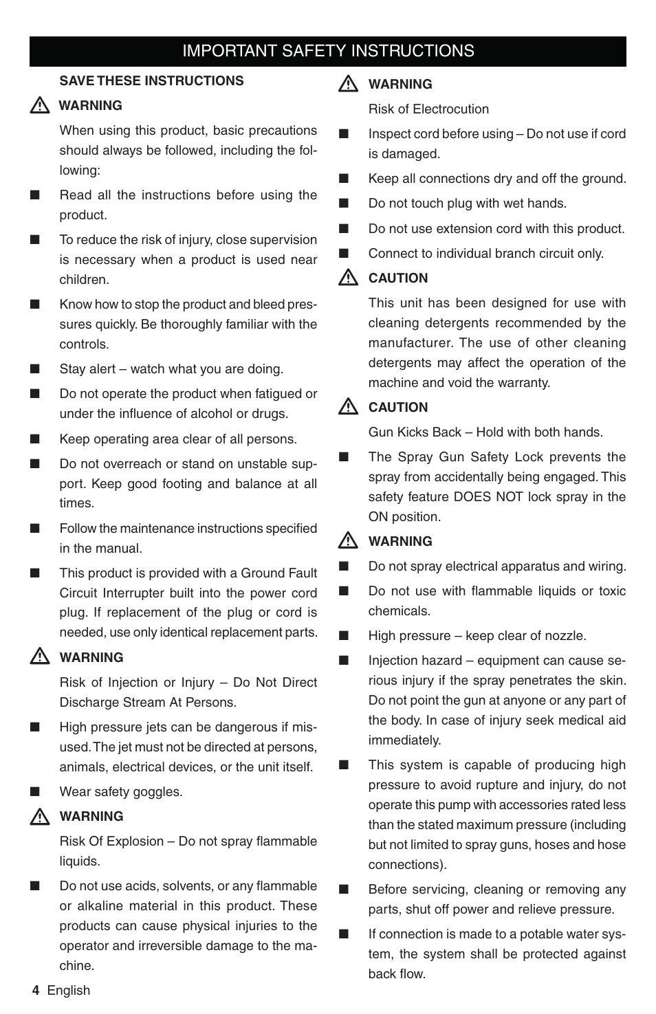 Important safety instructions | Karcher K 3 Follow Me User Manual | Page 4 / 46