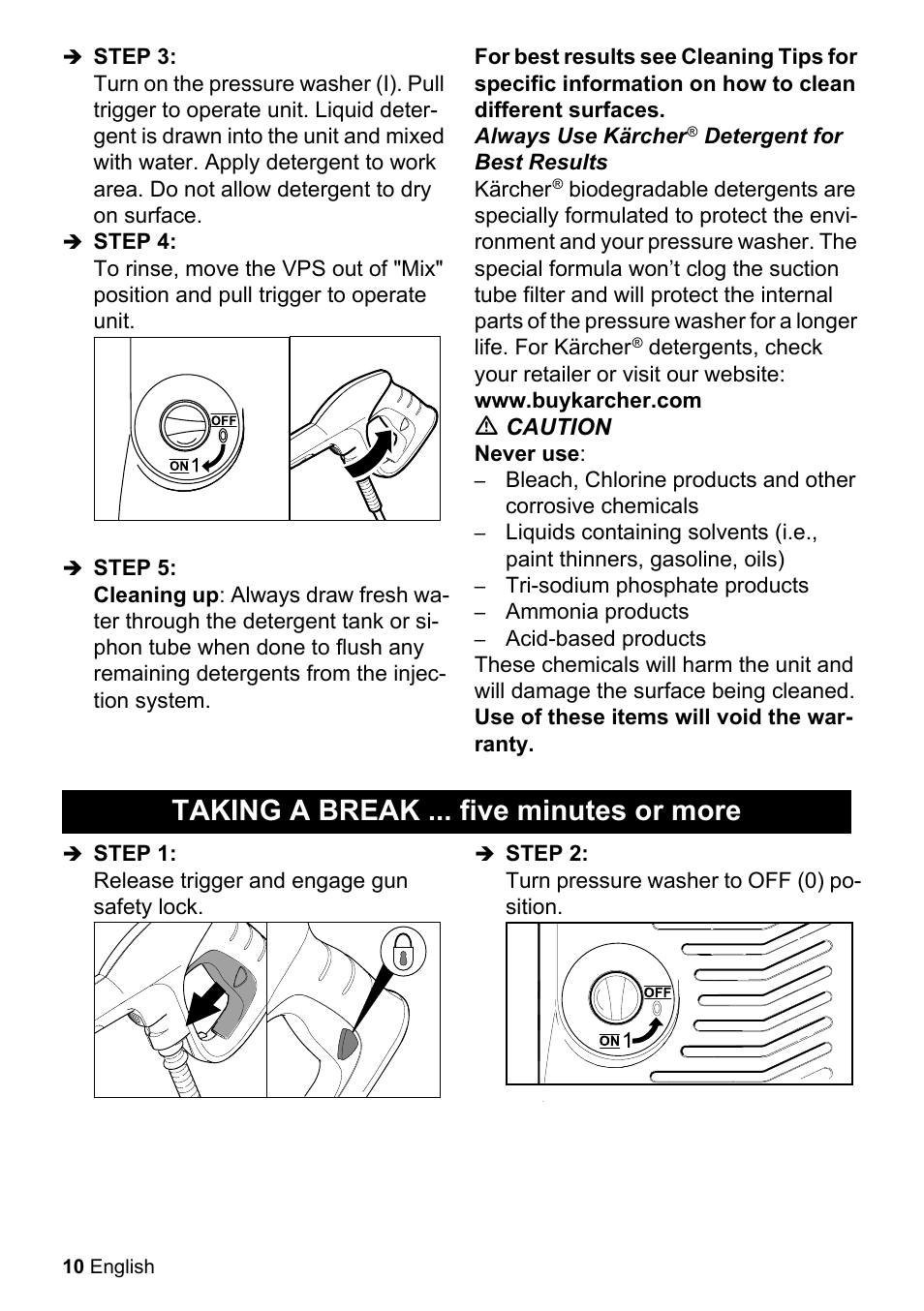 Taking a break ... five minutes or more | Karcher K 3-48 M Plus User Manual | Page 10 / 56