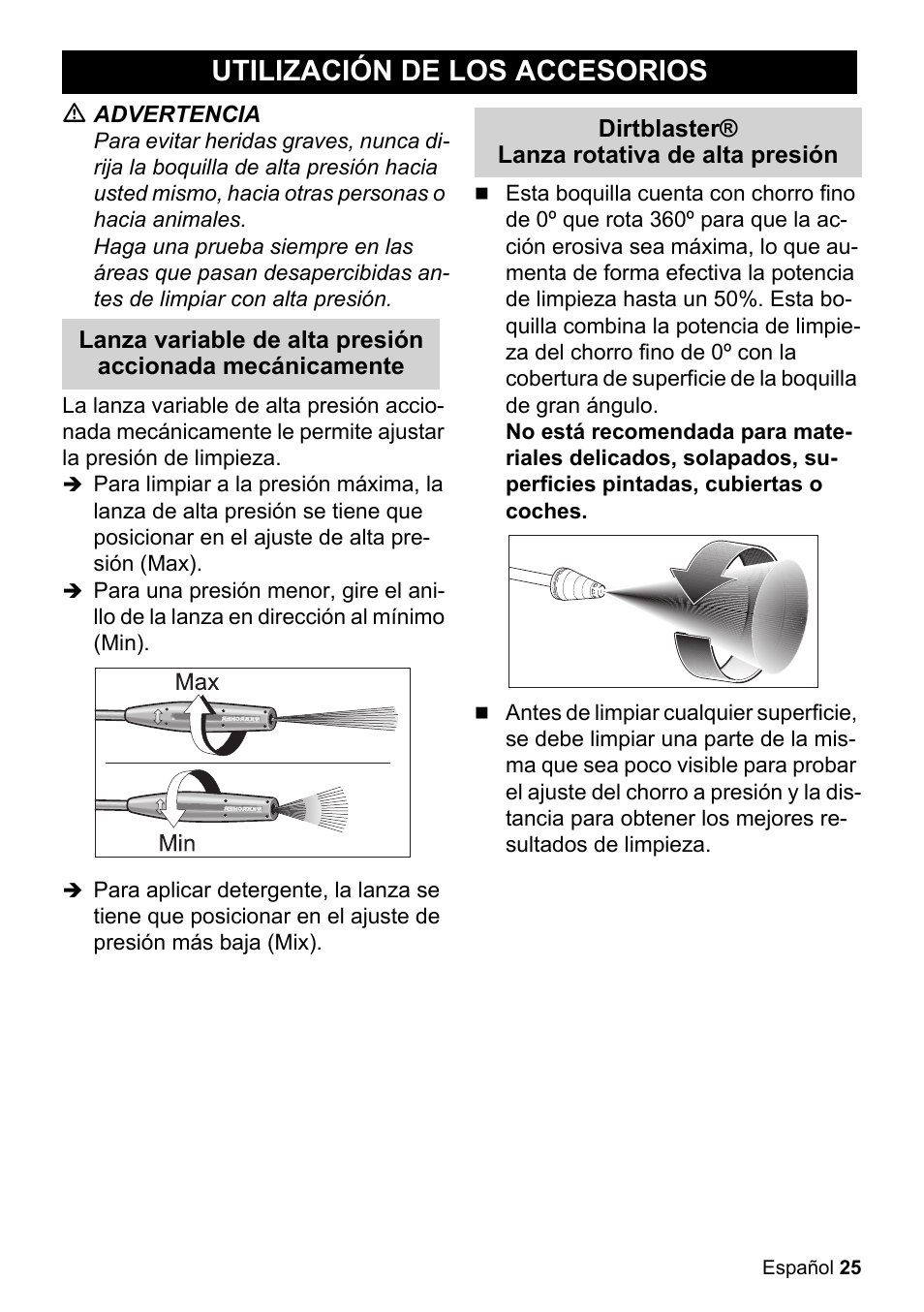 Utilización de los accesorios | Karcher K 3-48 M Plus User Manual | Page 25 / 56