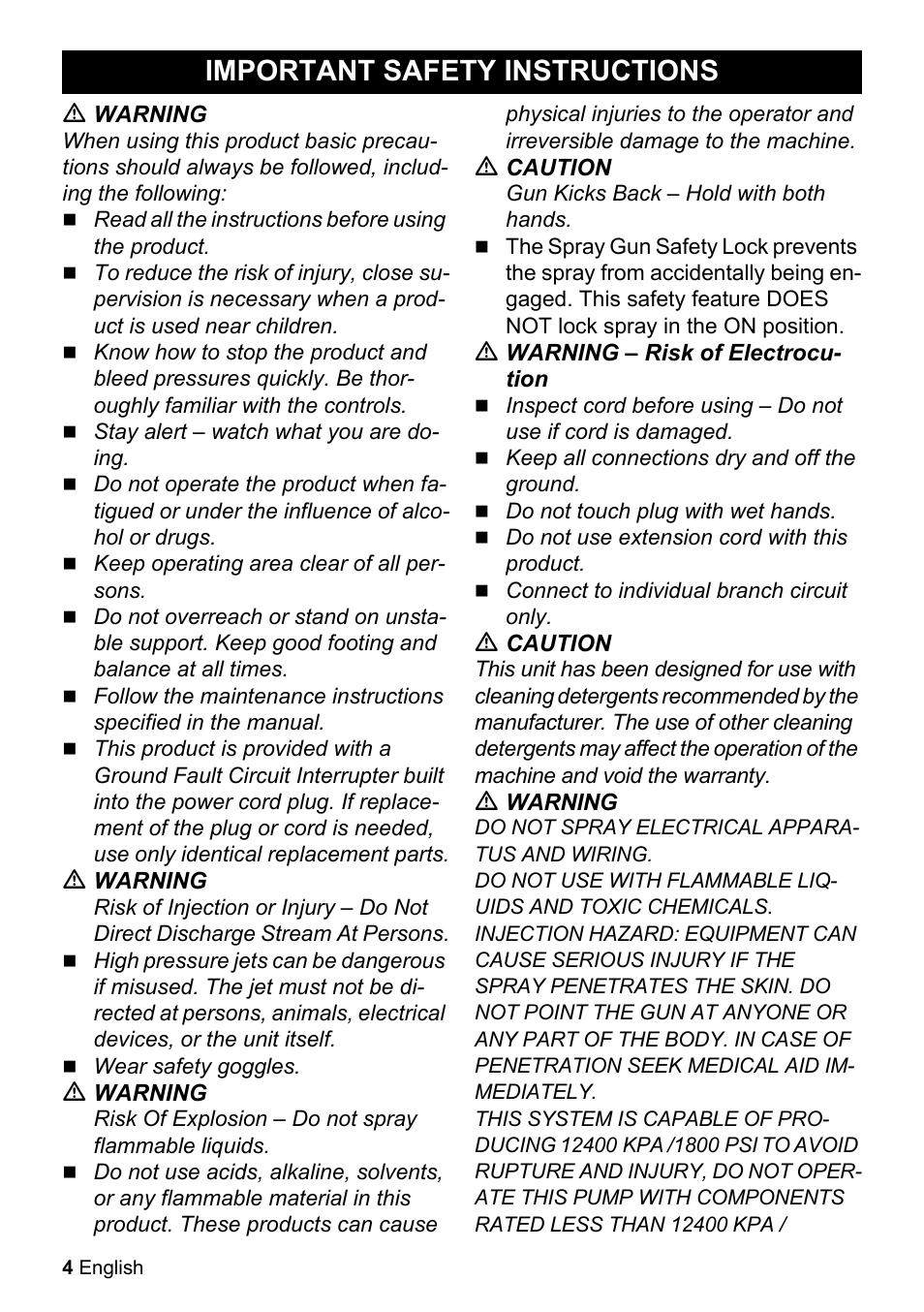 Important safety instructions | Karcher K 3-48 M Plus User Manual | Page 4 / 56