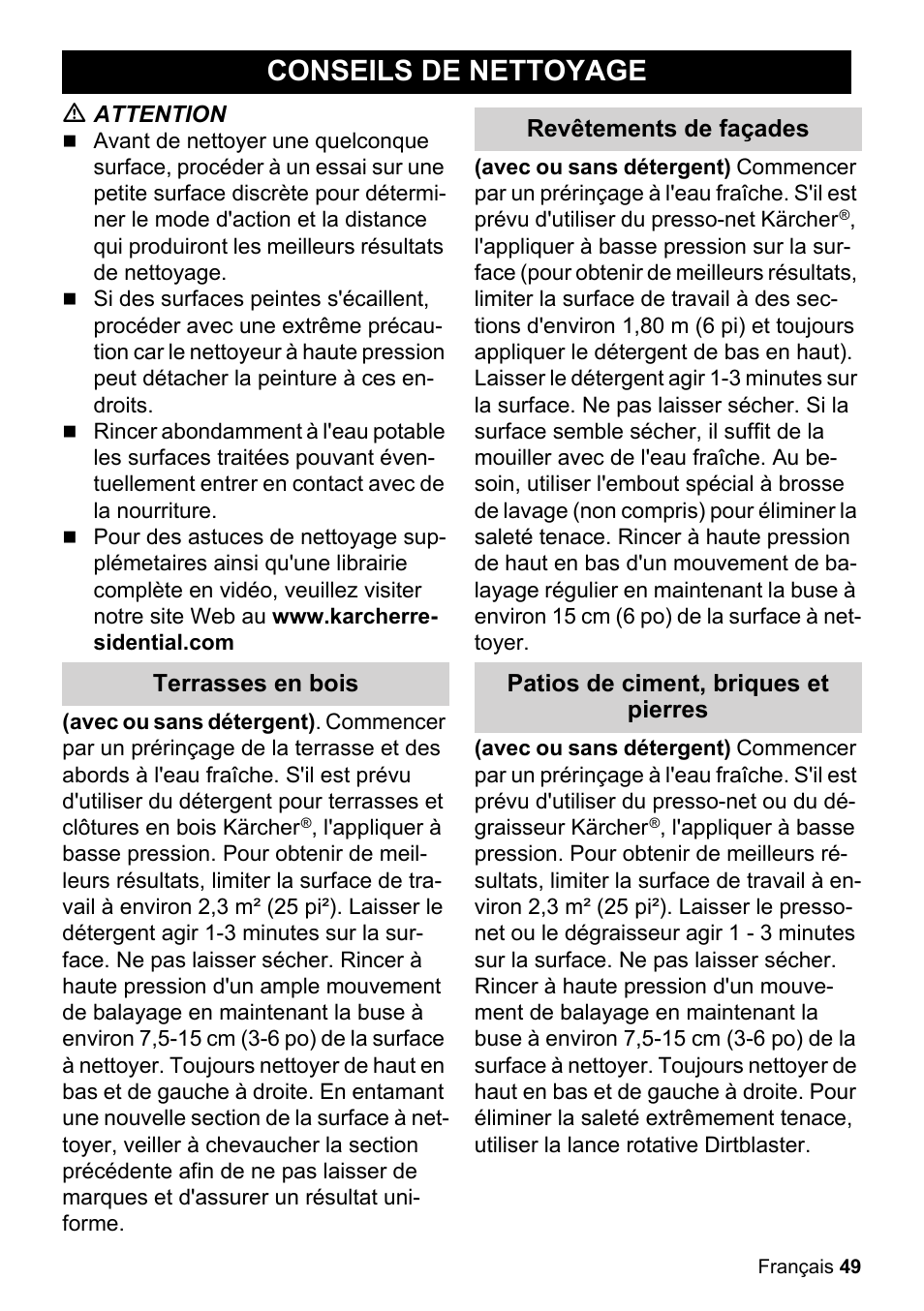 Conseils de nettoyage | Karcher K 3-48 M Plus User Manual | Page 49 / 56