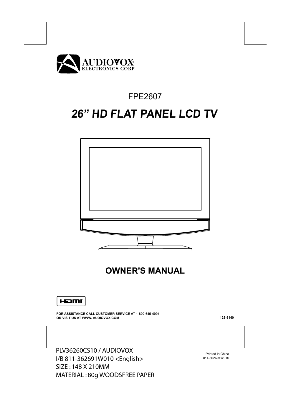 Audiovox FPE2607 User Manual | 22 pages