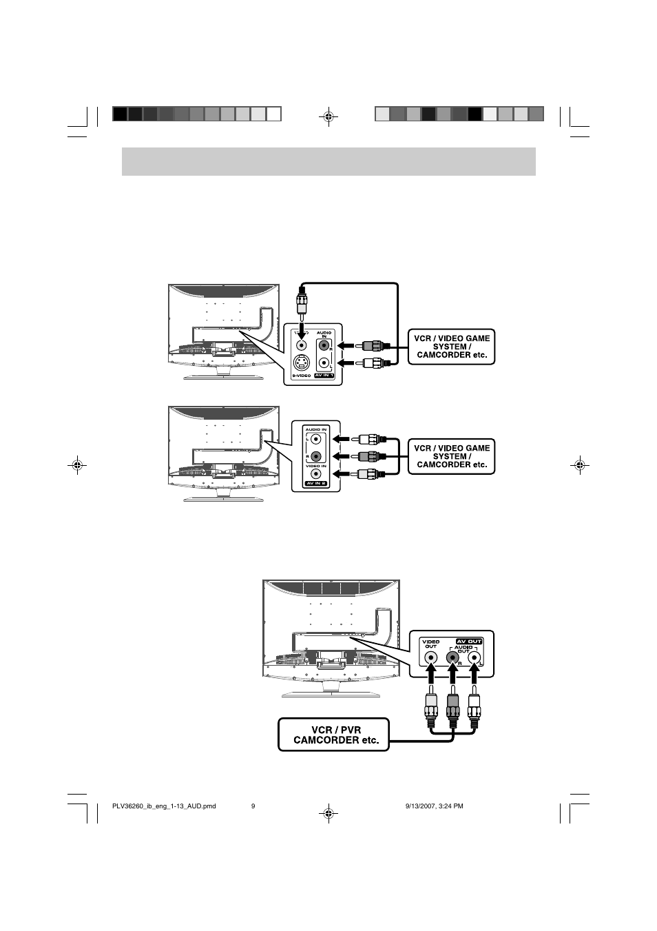 Connections, Connecting to a vcr / pvr / camcorder | Audiovox FPE2607 User Manual | Page 10 / 22