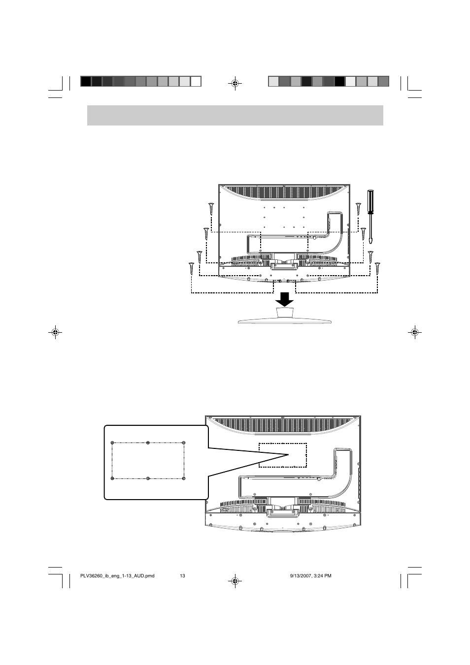 Installation, Removing the base stand, Mounting on the wall | Audiovox FPE2607 User Manual | Page 14 / 22