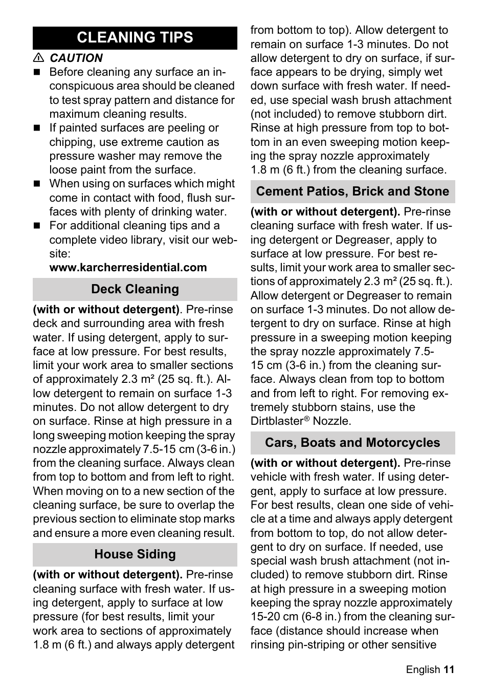 Cleaning tips | Karcher K 2-150 User Manual | Page 11 / 48