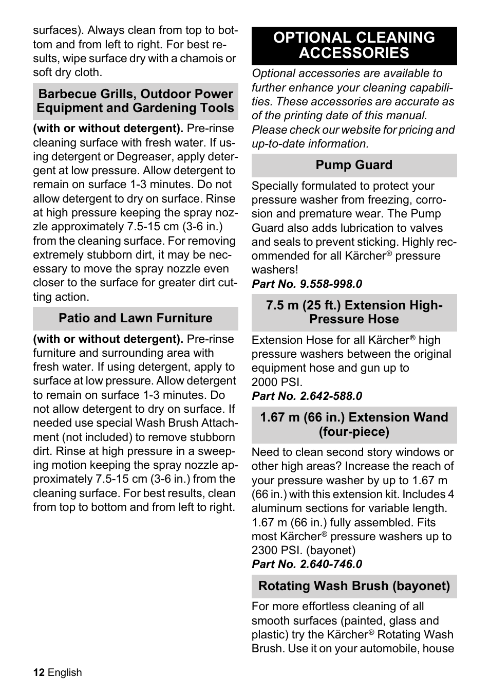Optional cleaning accessories | Karcher K 2-150 User Manual | Page 12 / 48