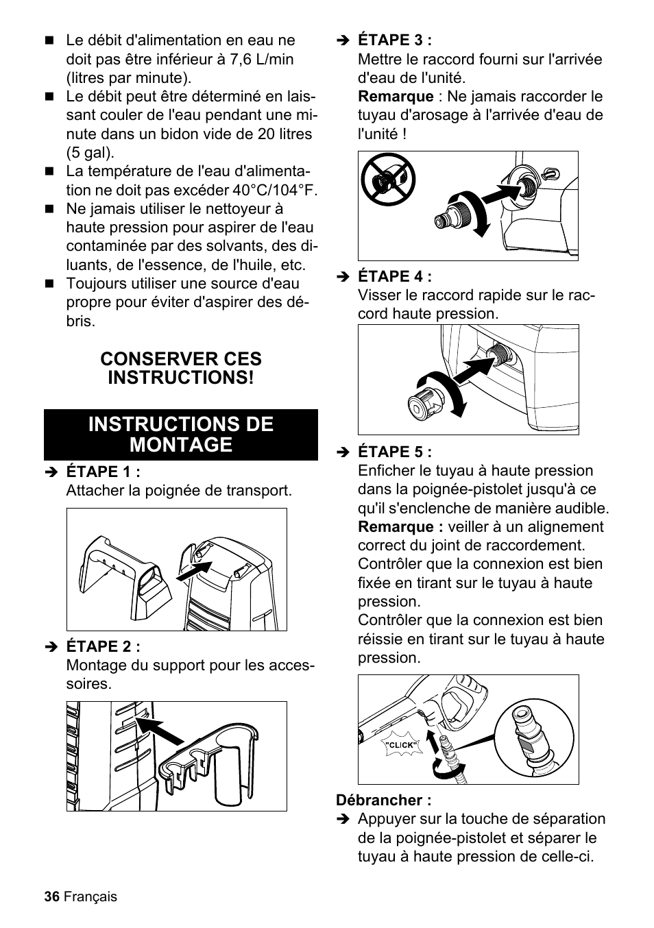 Instructions de montage, Conserver ces instructions | Karcher K 2-150 User Manual | Page 36 / 48