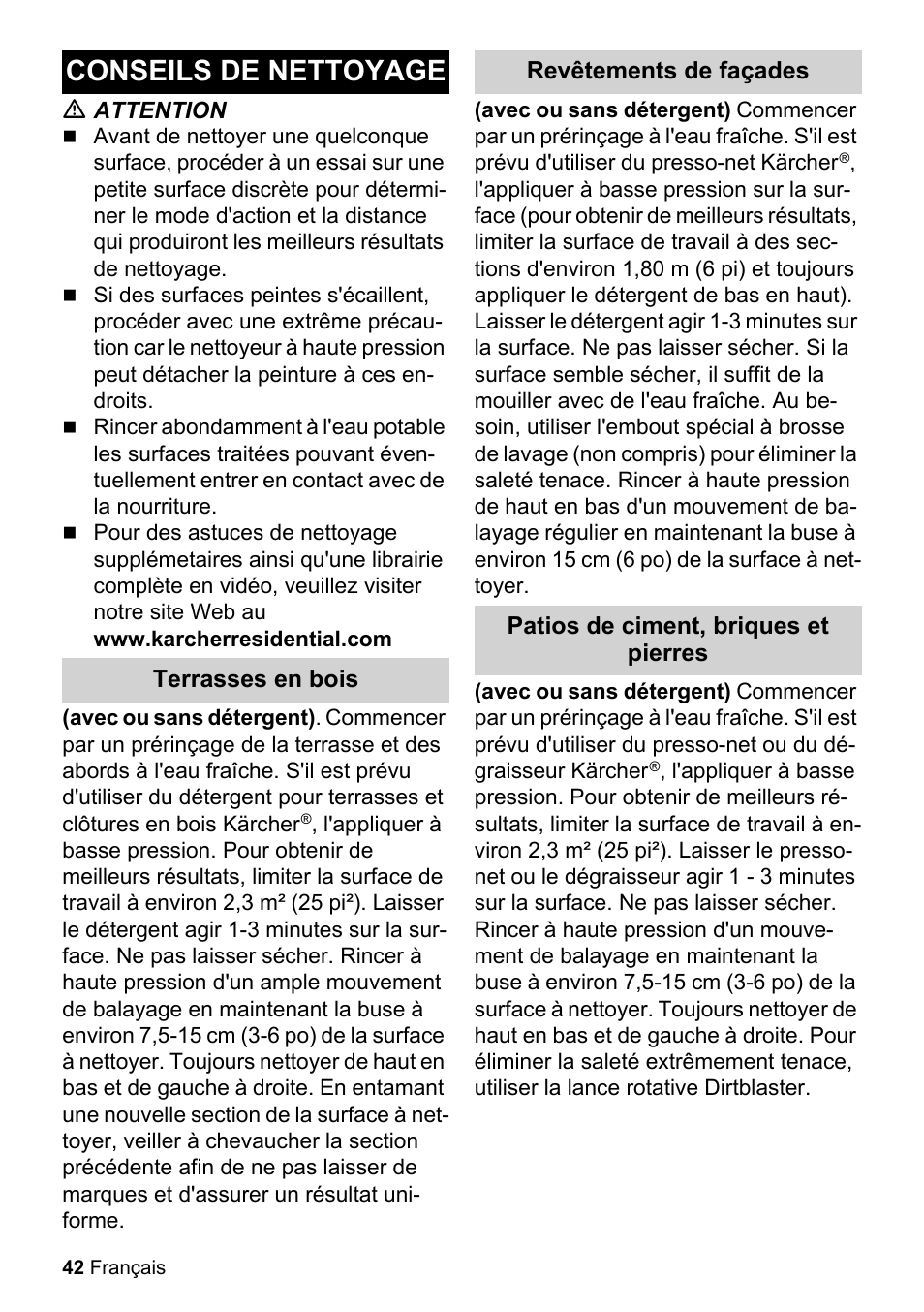 Conseils de nettoyage | Karcher K 2-150 User Manual | Page 42 / 48
