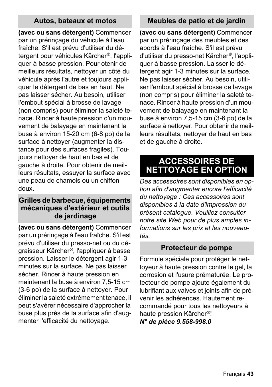Accessoires de nettoyage en option | Karcher K 2-150 User Manual | Page 43 / 48