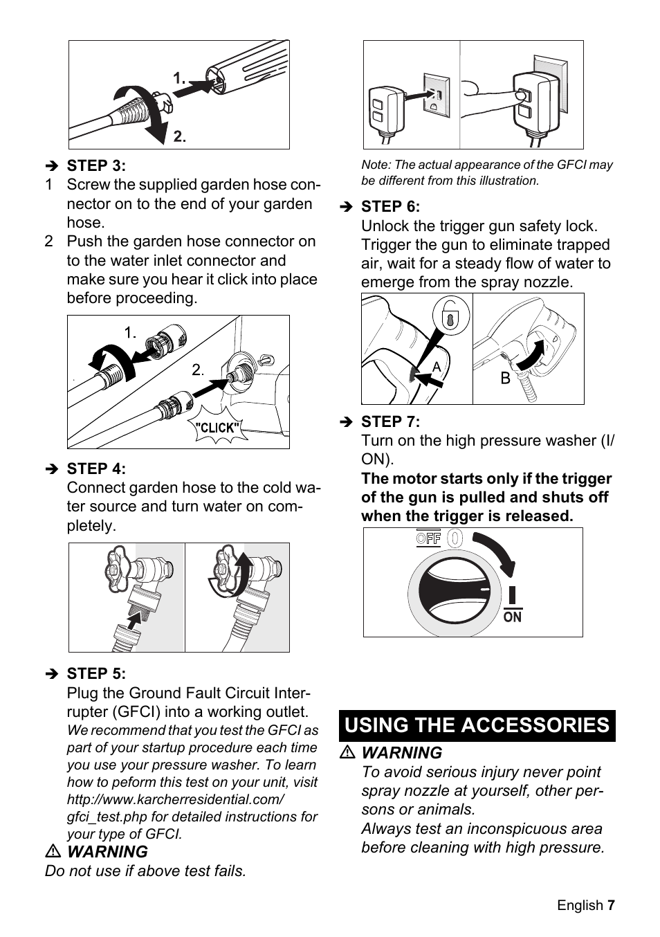 Using the accessories | Karcher K 2-150 User Manual | Page 7 / 48