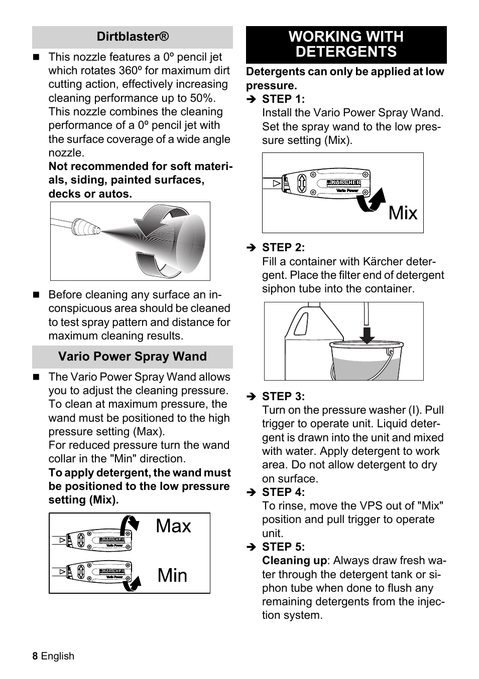 Working with detergents | Karcher K 2-150 User Manual | Page 8 / 48
