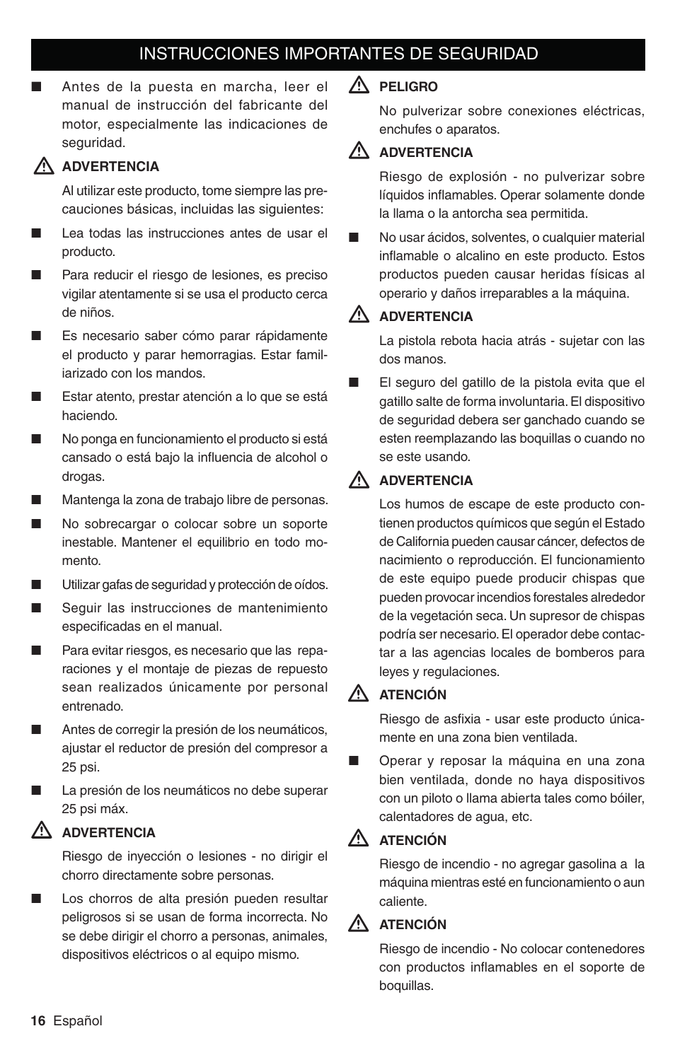 Instrucciones importantes de seguridad | Karcher G 3050 OHC User Manual | Page 16 / 42