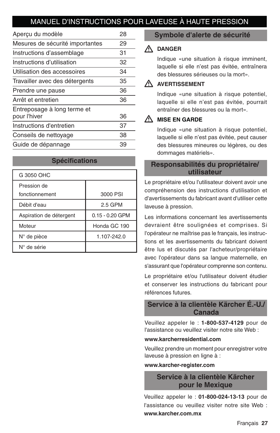 Karcher G 3050 OHC User Manual | Page 27 / 42