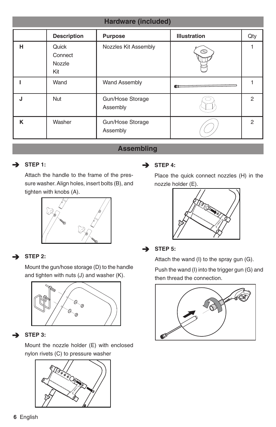 Hardware (included) assembling | Karcher G 3050 OHC User Manual | Page 6 / 42