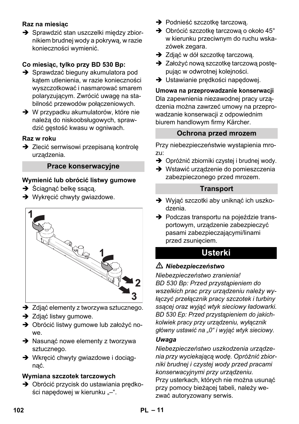 Usterki | Karcher BD 530 Bp User Manual | Page 102 / 124